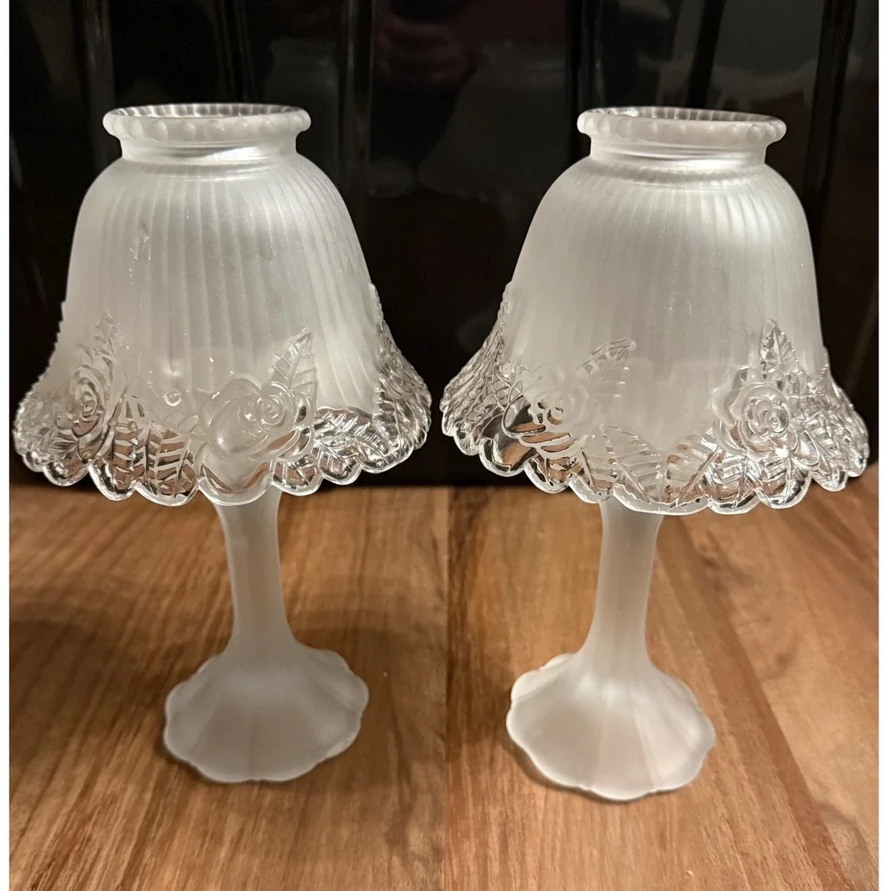 Home Interiors Vintage Frosted Satin Glass Rose Fairy Lamp Candle Holder